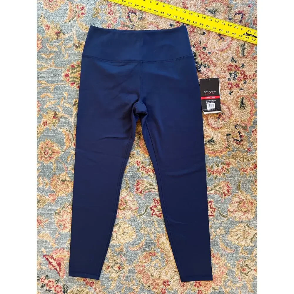 Spyder Athletic Navy Blue Leggings with Back Zipper Pocket